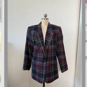Vintage 90s Sag Harbor Women's Purple Plaid Oversized Blazer  size 8